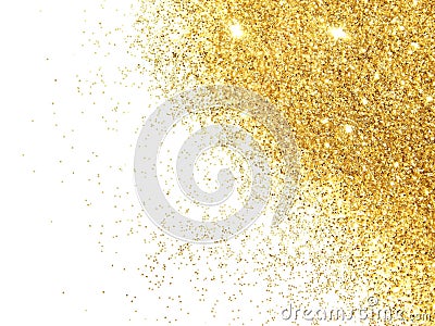 Gold glitter sparkles on white background. Beautiful abstract backdrop Stock Photo