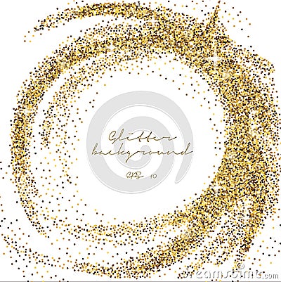 Gold glitter sparkling template. Decorative shimmer background. Shiny glam abstract texture. Sparkle golden confetti backdrop. Lux Vector Illustration