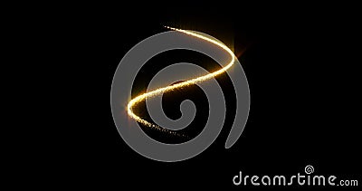 Gold glitter spiral with glittering light shine sparkles on black background for Christmas holiday. Abstract magic glow of Stock Photo