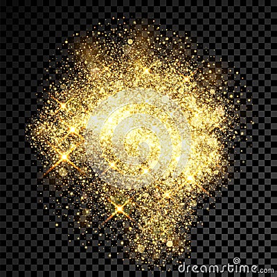 Gold glitter spray effect of sparkling particles on vector transparent background Vector Illustration