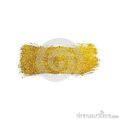 Gold glitter texture brush stroke. Smudge sparkle glossy paint on the white background. Vector illustration Cartoon Illustration