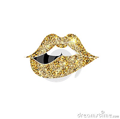 Gold glitter vector lips. Golden sparkle kiss. Vector Illustration