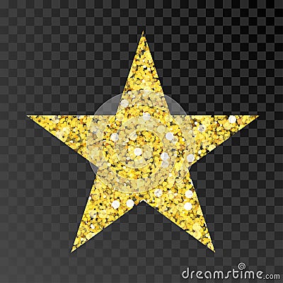 Gold glitter vector star. Golden sparcle star on black transparent background. Amber particles Vector Illustration