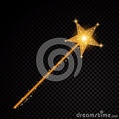 Gold glittering magic stick star dust trail sparkling particles on transparent background. Vector glamour fashion Vector Illustration