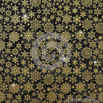 Gold glittering snowflakes. EPS 10 Vector Illustration