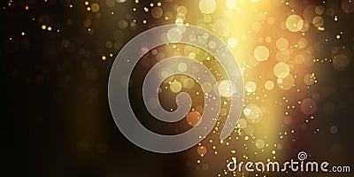 Gold glittering sparkle stardust on black background with bokeh lights Vector Illustration