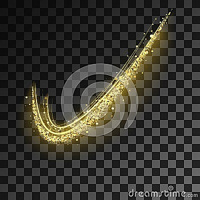 Gold glittering star dust trail sparkling particles on transparent background. Space comet tail. Vector glamour fashion Vector Illustration