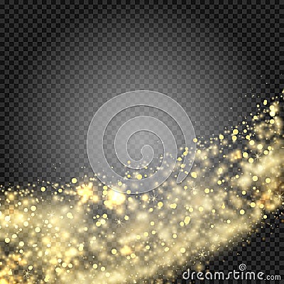 Gold glittering star dust trail sparkling particles on transparent background. Space comet tail. Vector glamour fashion Vector Illustration