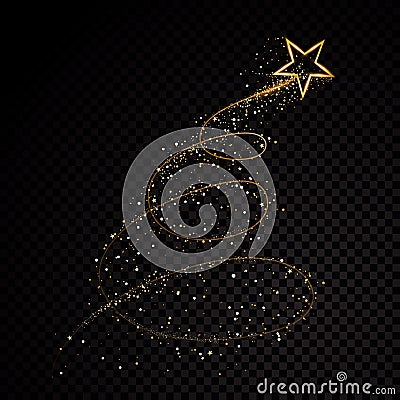 Gold glittering star dust trail sparkling particles on transparent background. Space comet tail. Vector glamour fashion Vector Illustration