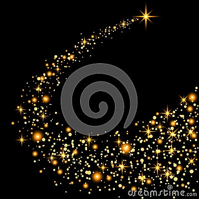 Gold glittering star dust trail sparkling particles on transparent background. Space comet tail. Vector glamour fashion Vector Illustration