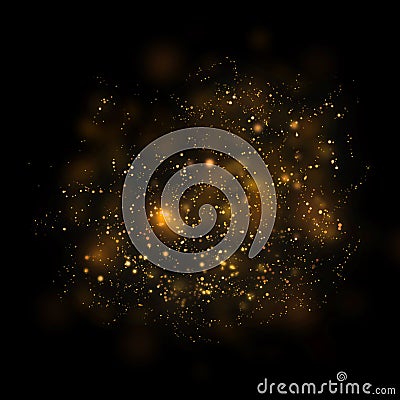Gold glittering star light and bokeh.Magic dust abstract background element for your product. Stock Photo