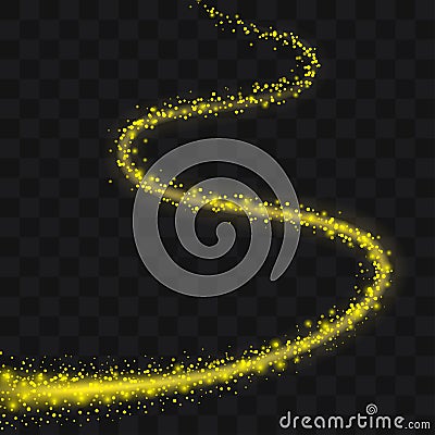 Gold glittering trail sparkling stardust abstract particles on b Vector Illustration