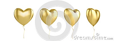 Gold glossy 3D three-dimensional heart balloon isolated on a white background Vector Illustration