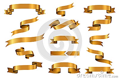 Gold glossy ribbon vector banners set Vector Illustration