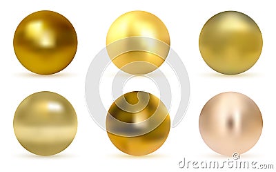 Gold glossy sphere set isolated on white. Golden ball. Realistic gold sphere. Set of pearls Stock Photo