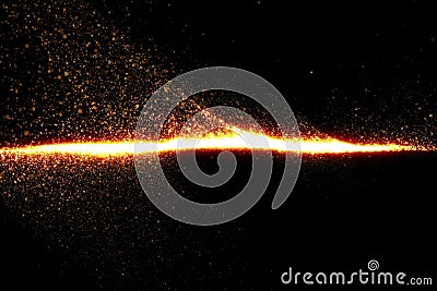 Gold glow glittering particles tail transition effect on black background, event festive holiday happy new year Stock Photo