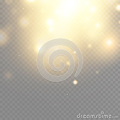 Gold glow particles bokeh. Glitter effect. Burst with sparkles.Golden Sparkling Glitters and Stars. Vector Festive Vector Illustration