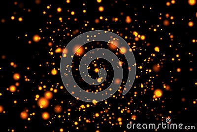 Gold glow particles bokeh sparkle glittering on black background, holiday christmas new year celebration Stock Photo