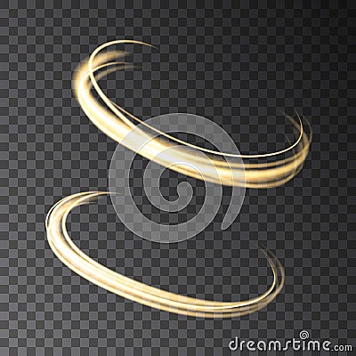 Gold glowing circle lights effects isolated on transparent bac Vector Illustration