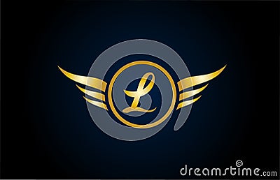 gold golden L wing wings alphabet letter logo icon with classy design for company and business Vector Illustration