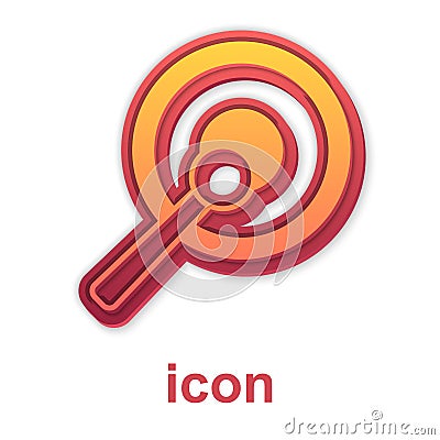 Gold Gong musical percussion instrument circular metal disc and hammer icon isolated on white background. Vector Vector Illustration