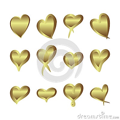 Gold gradient foil hearts set, Valentine day love golden design Vector Illustration