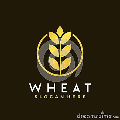 Gold Grain Flat Wheat logo Designs vector illustration Vector Illustration