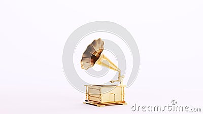 Gold Gramophone Record Player Turntable Vintage Music Golden Luxury Art Decorative Wealth Elite White Background Cartoon Illustration