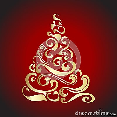 Gold Graphical Christmas tree Vector Illustration