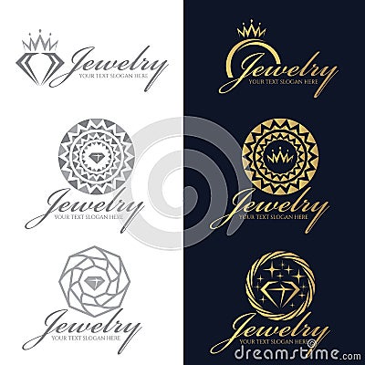 Gold and gray Jewelry logo vector set design Vector Illustration