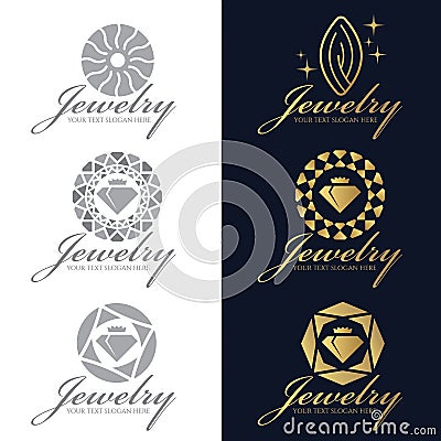 Gold and gray Jewelry logo vector set design Vector Illustration