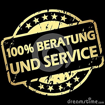 gold grunge stamp with Banner 100% advice and service (in german Vector Illustration