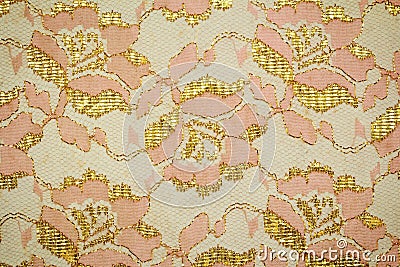 Gold guipure, embroidery on cloth texture Stock Photo
