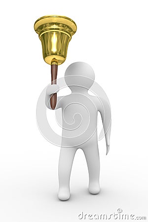 Gold hand bell and man Stock Photo