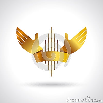 Gold hands ribbon design icon Vector Illustration