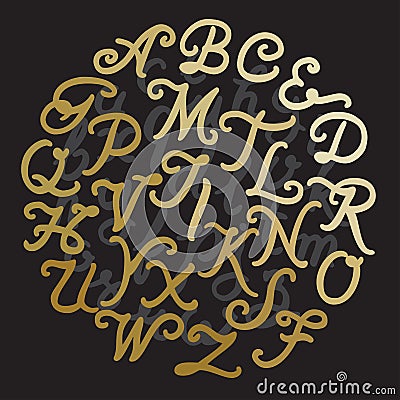 Gold Handwritten alphabet Vector Illustration