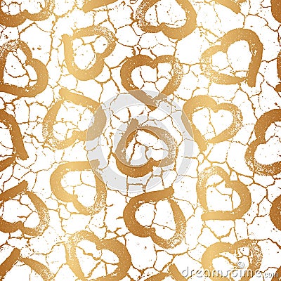 Gold heart. Golden hearts seamless pattern. Repeated heart background for design gift pack, wrapping paper, wrappers, wallpapers, Stock Photo