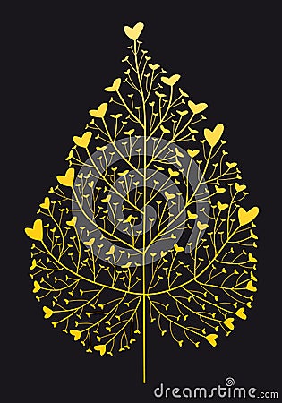 Gold heart leaf, vector hand drawing Vector Illustration