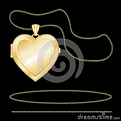 Gold Heart Locket, Engraved Vector Illustration