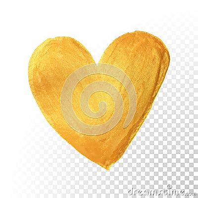 Gold heart paint brush for Valentine on white background. Vector golden watercolor painting of heart shape for love concept design Vector Illustration