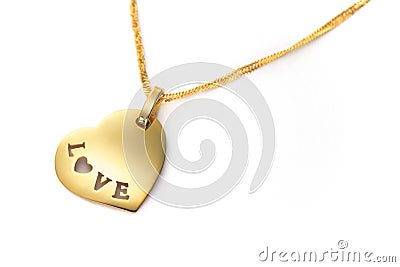 Gold heart pendant Valentines Day Stock Photo