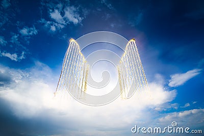 Gold heavens gate in the sky / 3D illustration Cartoon Illustration