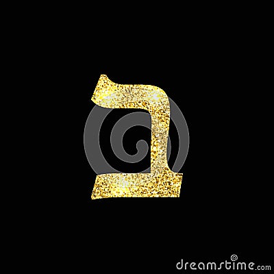 Gold Hebrew letter. The Hebrew alphabet. Golden Bet. Vector Illustration