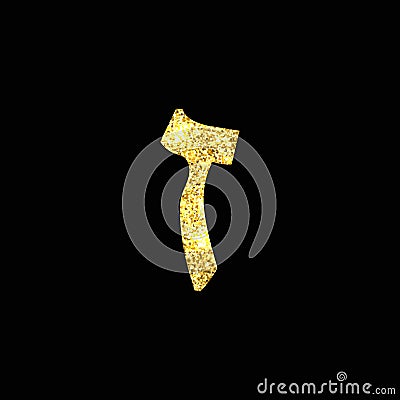 Gold Hebrew letter. The Hebrew alphabet. Golden Zain. Vector Illustration