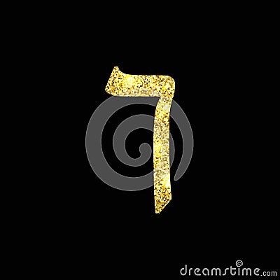 Gold Hebrew letter. The Hebrew alphabet. Golden Kaf. Vector Illustration