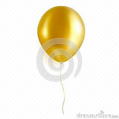 Gold Helium Balloon Isolated on Transparent Background. Golden Ballon in Realistic Style Vector Illustration