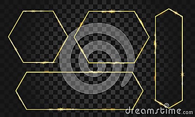 Gold hexagon frame set luxury collection on checkered background vector Vector Illustration