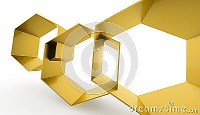 Gold hexagonal cell on white Stock Photo