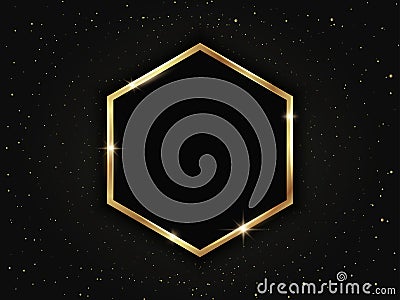 Gold hexagonal frame with particles Vector Illustration