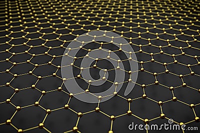 Gold Hexagonal Pattern Lattice over Black Floor. Stock Photo